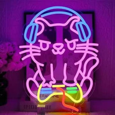 Gaming Cat Neon Sign LED Game Neon Light Cat Game Light Advertising USB Dimmable Gamer Neon Signs for Bedroom, Playroom, Cat Lovers and Teenage Gamers