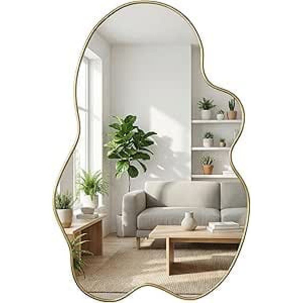 Wall Mirror Asymmetrical Mirror Large Gold Decorative Modern Organic Shape Mirror Bathroom Mirror for Wall Living Room Bedroom Bathroom Hallway Entrance 60 x 90 cm