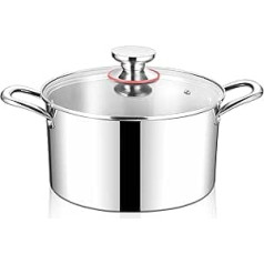 HaWare Cooking Pot, 26 cm Pot Induction Made of 3-Layer Stainless Steel, 6.7 L Cooking Pots, Pasta Pot with Glass Lid for All Types of Cookers, Soup Pot, Meat Pot for Cooking, Healthy and Uncoated