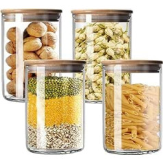 1000ml Set of 4 Jars with Bamboo Lids High Borosilicate Glass Transparent Airtight Food Containers Large Capacity Food Containers for Spices Coffee Beans Oatmeal