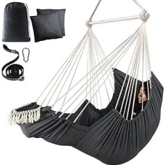 Chihee Hanging Chair, Hanging Swing, 2 Cushions Included, Durable Spreader Bar, Hanging Chair Made of Cotton Fabric, Side Pocket, Large Tassel Chair Set, Footrest Support, Lower Leg, Foot, Comfortable