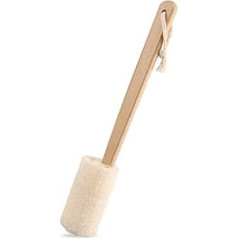 Natural Exfoliating Loofah Loofa Bath Brush On One Stick, 9.4 Inch Wooden Handle Loofah Sponge Steel Tube Back Brush for Men & Women, Bath Shower Sponge Body Back Scrubber 1 Piece