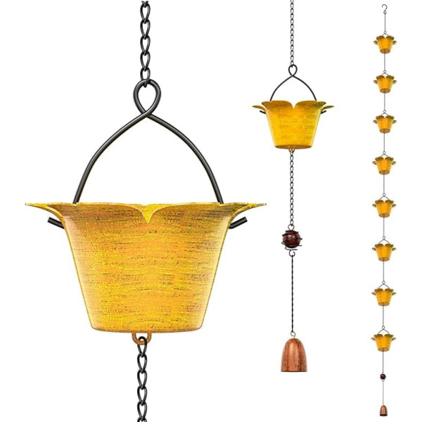 236 cm Rainwater Chain, Metal Gutter Chain, Rain Drain Chain, Hanging Rain Chain, Rain Bells for Gutter, Rain Chain, Drain Chain for Outdoor Garden Decoration