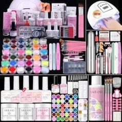 Saviland Acrylic Nail Set for Beginners with Keratin Acrylic Powder, Castor Oil & Vitamin E Gel Nail Polish/Primer/180W Nail Lamp/Nail File - Complete Set with All Accessories for Starting at Home