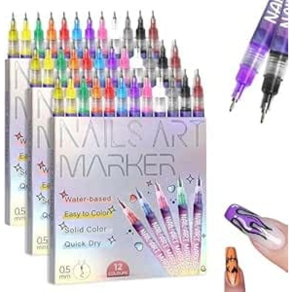 12 Colours 3D Nail Polish Pen Set, Nail Art Pen DIY Line Nail Art Graffiti, Nail Tip Nail Art Beauty Decorate Manicure Tools, DIY Nail Art Nail Polish Pens Nail Design (3 Pieces)