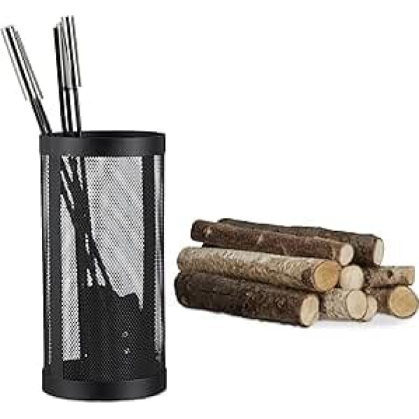 Relaxdays Fireplace Tools in Bucket, 5-Piece Fireplace Set, Shovel, Broom, Poker, Tongs and Container, Chimney Set, Black