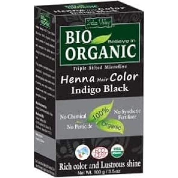 Henna Hair Colour on Henna Base, Black, 100% Ecological, Certified - Ecocert, Vege, 100 g Indus Valley