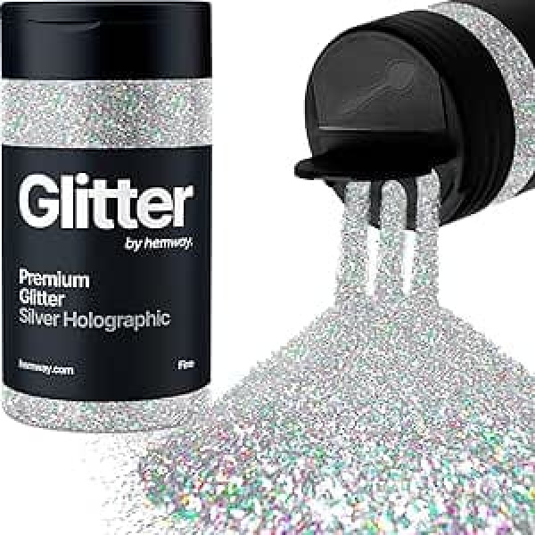 Hemway Silver Holographic Glitter Fine 130 g / 4.6 oz Powder Metallic Resin Craft Glitter Flake Sequins for Epoxy Cups, Hair Face Body Eye Nail Art Festival