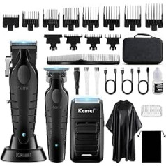 KEMEI Profi Haarschneidemaschine Herren, Schnurlose Friseurschermaschine Barttrimmer und Folienrasierer Set, Elektrische T-Klinge Zero Gapped Haartrimmer, USB Wiederaufladbarer Haarschneider Kit