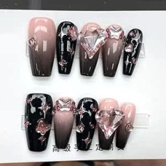 Handmade Nail Patch Black Pink Ink Spicy Girl Cool Style Pink Ink Portable Nail Removable (Size L)