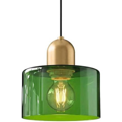 Mini Glass Pendant Light with Gold Accent & 200 cm Adjustable Cable, Modern E27 Pendant Lamp for Kitchens, Dining Room, Bedroom & Cafe (Dark Green, 20 cm)