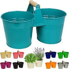 Pack of 5 Design - Double 2 - Pot - Flower Pots / Planters / Plant Bowls - Metal - with Wooden Handle / Handle - Colour Mix - 34 cm - Round - Frost-proof -