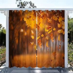 Waterproof UV Protection Privacy Outdoor Curtains, Pack of 2 3D Scenery Leaf Print, Insulated, Opaque Blackout Curtain for Balcony, Patio, Porch, Pergola, 213 x 132 cm