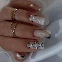 Künstliche Fingernägel mit Herzspitze, mit Perlen, ABS für einfache Anwendung, Herz-Design, Schwarz, Weiß, 24 Stück