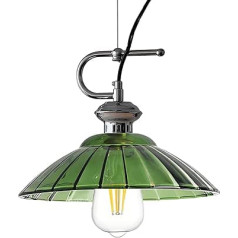 Vintage Glass Pendant Light with Chrome Finish, Height Adjustable E27 Industrial Style Ceiling Light Pendant Lamp for Kitchen, Dining Room, Bedroom (Green, 30cm)