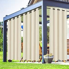Outdoor Curtains Waterproof - Outdoor Garden Curtains Waterproof Blackout Curtain with Eyelets for Garden, Gazebo, Pergola, Patio, Porch, Pool and Hot Tub (Beige, 2 Pieces 132 x 238 cm)