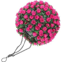 Solar Powered LED Hanging Lamp Boxwood Ball 425 x 22 cm Plastic and Iron Pink Garden Light for Balcony and Wedding Decoration