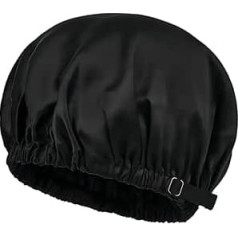 2 Stück Maulbeerseidenhaube for schlafende Frauen, verstellbare doppellagige Seidenhaarwickel for die Haarpflege im Schlaf für Lange lockige Haare(Black)