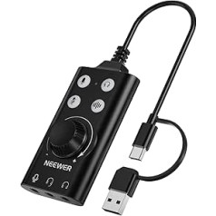 NEEWER USB C and USB A to 3.5 mm External Sound Card, Audio Adapter Accessories with Mute/Noise Reduction/Volume and Gain Control, Compatible with Mac, Windows, PC, Phone, PS4, PS5, PP07