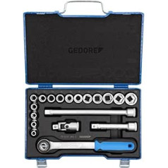 GEDORE 19 JMU 3 Socket Spanner Set 19 Pieces Hexagonal 1/2 Inch 8-24 mm Tool Nut Ratchet for Car