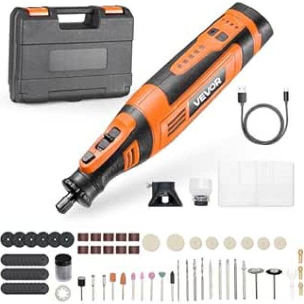VEVOR 136 Pcs Cordless Multifunction Tool, DC8V Portable Mini Rotary Tool, 5 Speed 5000-30000RPM for Engraving, Grinding, Polishing, Carving, Grinding, Cutting, DIY Crafts