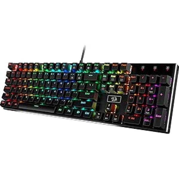 Redragon K556 Mechanical Gaming Keyboard, US Layout, Brown Switch, Tactile & Click Keyboard, 18 Mode RGB Lighting, Fully Programmable, All-Metal Panel, Ergonomic Keyboard, Black