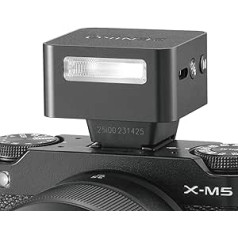 ZT08 F Mini TTL Attachment Flash for Fuji Cameras 47g, USB-C Charge, 28 mm Wide Angle, Retro Design with OLED Display, 740 Full Flashes, Compact and Travel-friendly (Black)