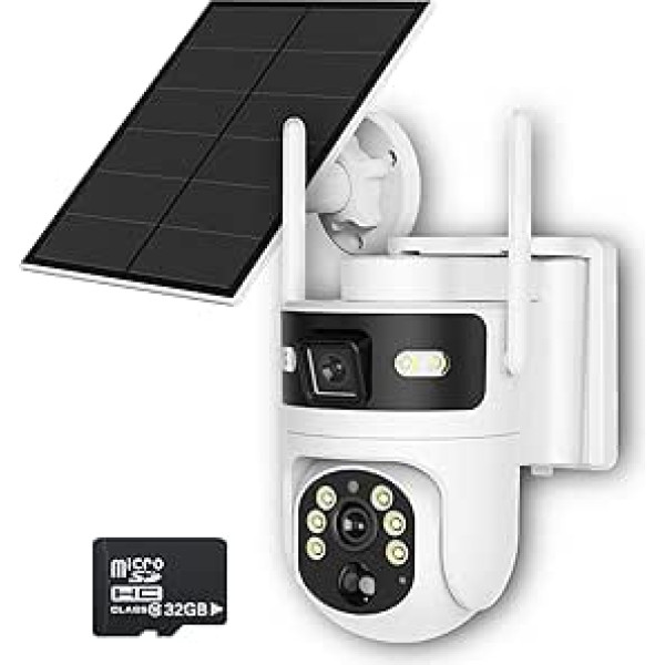 WiFi Outdoor Solar Surveillance Camera 2.4GHz - 4MP Dual Camera 360°+110°, Colour Night Vision, PIR Person Tracking and App Notification, Two-Way Audio