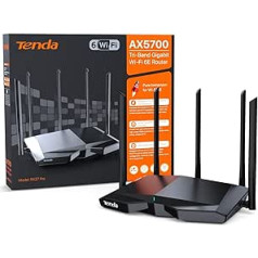 Tenda RX27 Pro WiFi 6E WLAN Router (AX5700 Tri-Band 6GHz: 2402Mbps + 5GHz: 2402Mbps + 2.4GHz:861Mbps), 5 x 6dBi Antennas, Gigabit Port, MU-MIMO, VPN, IPv6, WPA3, WiFi+ Mesh for AR/VR/4K/8K Video Black