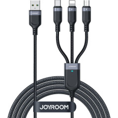 Kabelis 3v1 USB-A - Lightning USB-C MicroUSB 1,2 m - melns