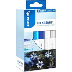 Pilot Pintor 3131910574446 Creative Set - Decorative Markers - 8 Tree Hangers + 4 Fine Tip Markers, Metal Blue, Dark Blue, White and Silver