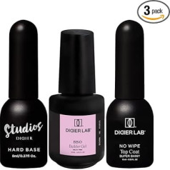 DIDIER LAB Premium Gel Nail Polish Set - Hard Base Coat UV 8 ml - BBIO Builder Gel Milky Pink 15 ml - No Wipe Top Coat Super Shiny UV 10 ml - Hema-Free - For Modelling & Natural Nail Strengthening