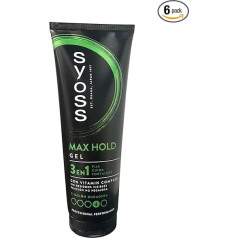 Syoss Gel Max Hold (6 x 250 ml), Men's Hair Gel with 48 Hours Extra Strong Hold & Shine for Nourished Styles, Hair Gel for Men without Alcohol & Silicone, Does Not Stick