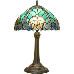 Tiffany Lamp Green Liaison Style Stained Glass Table Lamp W12H18 Inch Antique Table Lamp Metal Base Desk Reading Light for Living Room Bedroom Bar Crafts
