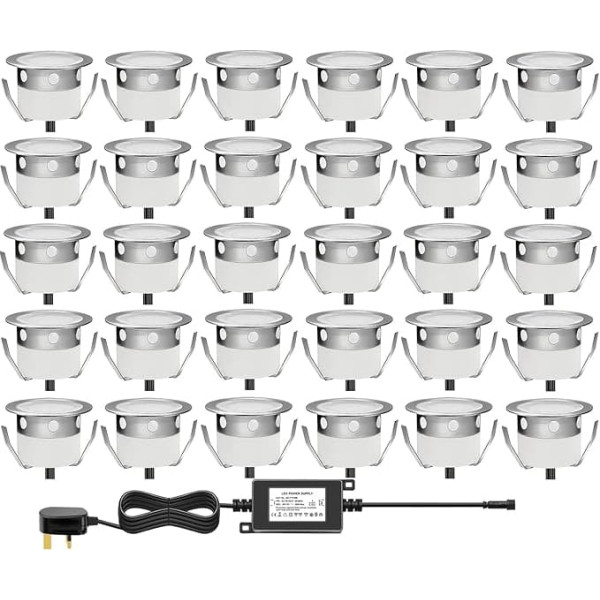 Low Voltage LED Outdoor Patio Light Set, 30mm, 30mm, Waterproof, IP67, Garden Lighting, for Kitchen Plinth, Bathroom, Patio, Yard, Cool White