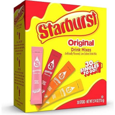 Starburst Singles to Go Variety Pack, Watertok Powder Drink Mix, Contains 4 Flavors, Strawberry, Cherry, Orange and Lemon, 1 Box (30 Servings)