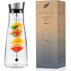 Moritz Glass Carafe 1.5 L Premium Water Carafe with Lid Made of Stainless Steel Water Carafe with Fruit Insert Made of Heat-resistant Borosilicate Glass Carafe Glass with Lid with Fruit Skewer