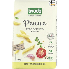 Byodo Penne hell Pack of 6 - Organic Whole Grain Pasta, High-Quality Italian Pasta, Natural Organic & Vegan, Ideal for Pasta Dishes, Bulk Pack for Supplies and Bulk Consumers