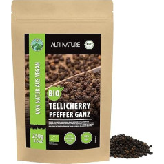 Alpi Nature Tellicherry Pepper Whole Organic 250 g, Pepper Black Telicherry, Peppercorns Whole