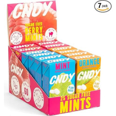 CNDY Mints | Spearmint, Orange, Berries | Xylitol Sweets | Aspartame Free | Sugar Free, 60 Calories | Pack of 25 (Pack of 12)