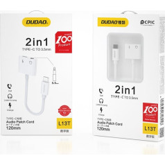 Dudao Adapteris austiņu sadalītājs USB-C - USB-C + 3,5 mm mini ligzda, balts