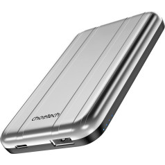 Maza, viegla induktīvā 5000mAh MagSafe USB-A USB-C sudraba krāsā