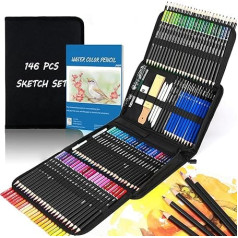 Cozii 146-Piece Professional Drawing Set for Adults & Artists with Charcoal, Watercolour, Graphite & Metallic Pencils | Includes Sketchbook, Shading Tool + Accessories | Art Accessory Set