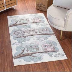 Livabliss Forest Animals Children's Rug - Cartoon Rug 160 x 220 cm, Animal Rug Children's Room or Baby Room, Crawling Rug or Play Mat - Baby Rug for Boys and Girls, Beige, Blue and Brown