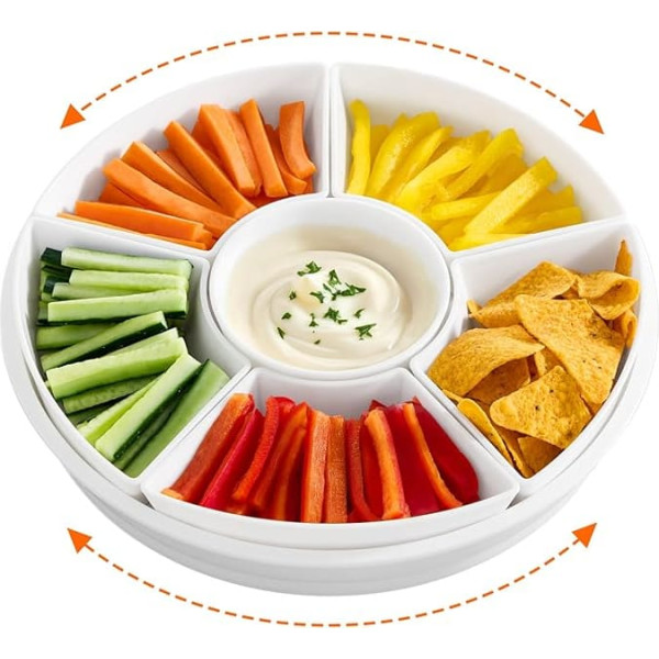 Lifewit 29 cm Rotating Serving Plate, 7-Piece Plastic Dip Bowl Set, Snack Plate with Compartments, Split Snack Bowl for Snacks/Dips/Appetizers/Fruit/Nuts, Combinable Serving Plate for Party