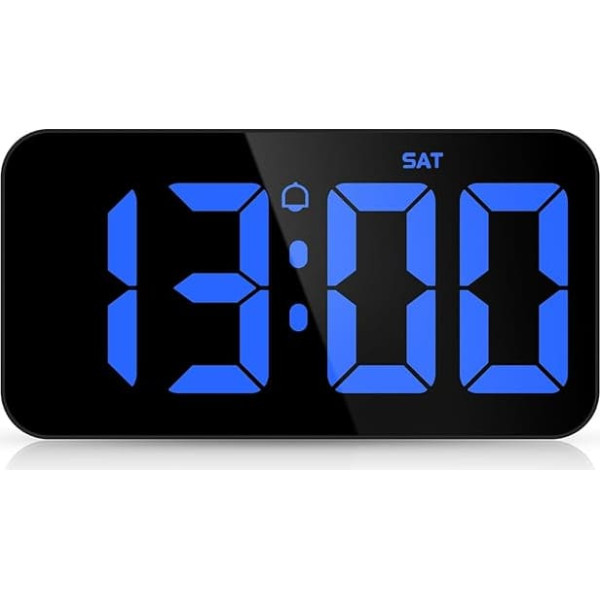 ORIA Digital Wall Clock, LED Wall Alarm Clock, 10.8 Inch Large Display, Date, Time Memory, Alarms, 5 Adjustable Brightness, 2 m DC-USB Cable (no Adapter), for Home, Bedroom, Office, Blue
