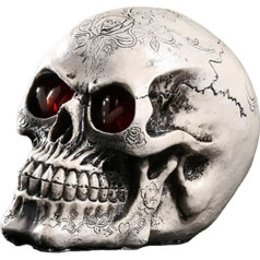 LED Skull Light Bright Skull Ornament Halloween Skull Ornament Resin Skull Head Model with LED Luminous Eyes for Home Bar Party Decorations Gothic Halloween Sculpture