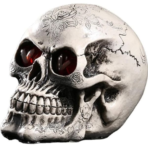 LED Skull Light Bright Skull Ornament Halloween Skull Ornament Resin Skull Head Model with LED Luminous Eyes for Home Bar Party Decorations Gothic Halloween Sculpture