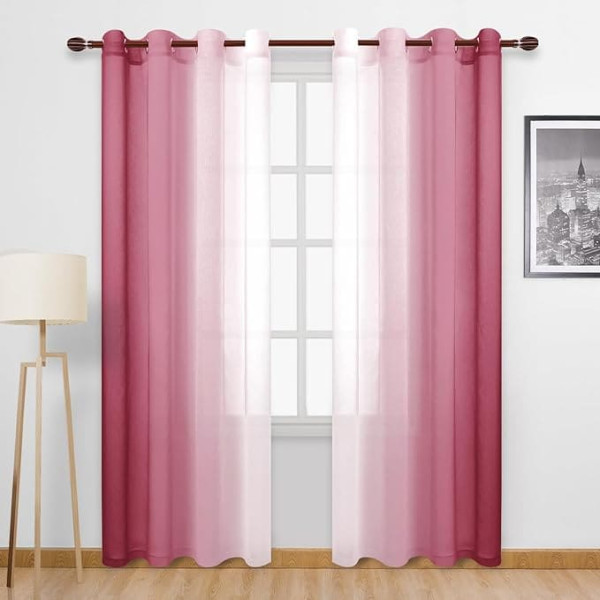 DWCN Wine Red Eyelet Curtains for Living Room 52W x 84L