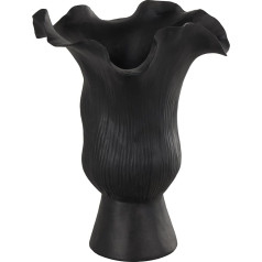 Deco 79 Black Abstract Floral Ceramic Vase with Wavy Folded Edge and Linear Grooves, 8